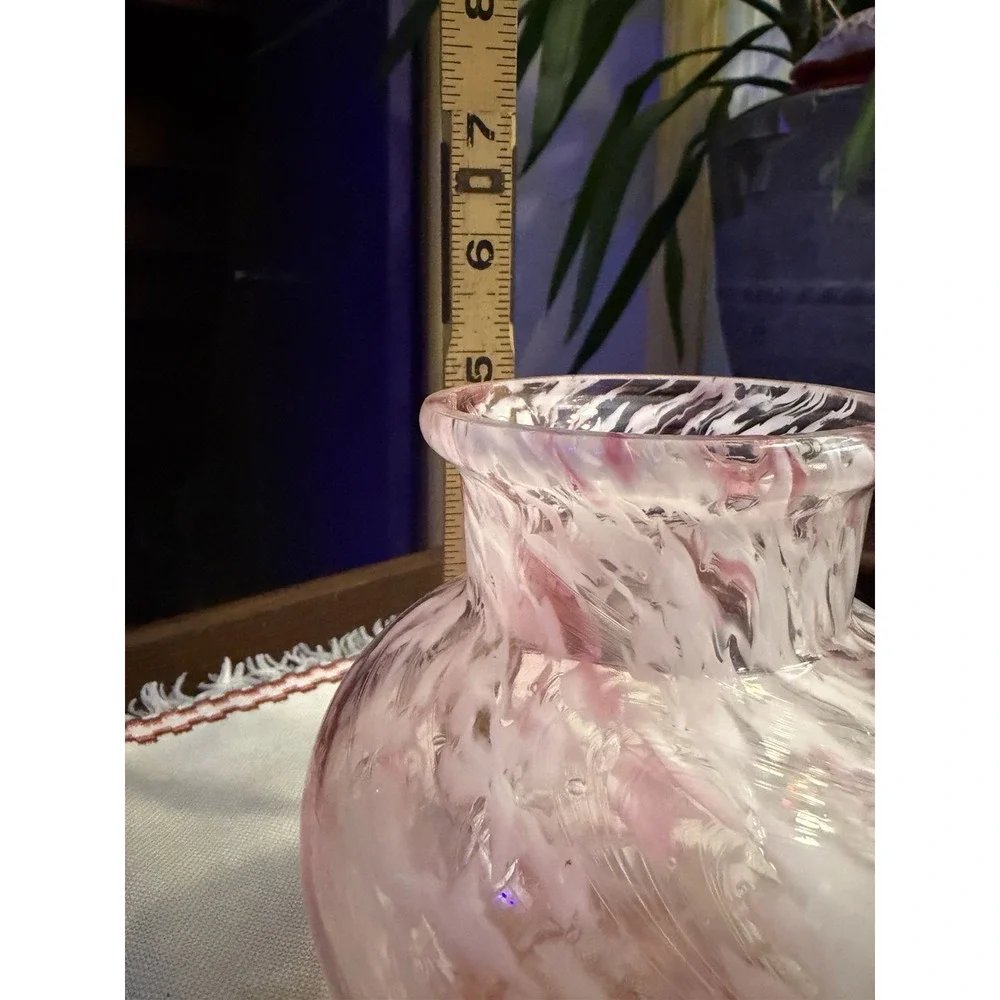 Vintage Hand Blown Pink White Swirl Art Glass Vase - Flawless Condition